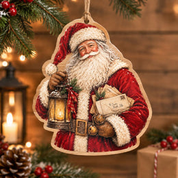 Christmas MDF Wood Hanging Wall Decor – Santa Lantern Letters hanging wall decor with printed artwork and cut silhouette.