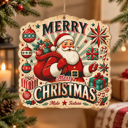 Christmas MDF Wood Hanging Wall Decor – Merry Christmas Sack hanging wall decor with printed artwork and cut silhouette.