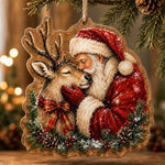 Christmas MDF Wood Hanging Wall Decor – Santa And Reindeer hanging wall decor with printed artwork and cut silhouette.