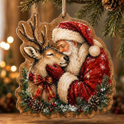 Christmas MDF Wood Hanging Wall Decor – Santa And Reindeer hanging wall decor with printed artwork and cut silhouette.