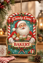 Christmas MDF Wood Hanging Wall Decor – Candy Cane Bakery hanging wall decor with printed artwork and cut silhouette.
