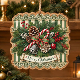 Christmas MDF Wood Hanging Wall Decor – Merry Christmas Lace hanging wall decor with printed artwork and cut silhouette.