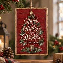 Christmas MDF Wood Hanging Wall Decor – Warm Winter Wishes hanging wall decor with printed artwork and cut silhouette.