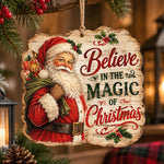 Christmas MDF Wood Hanging Wall Decor – Believe In Magic hanging wall decor with printed artwork and cut silhouette.