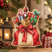 Christmas MDF Wood Hanging Wall Decor – Santa Gift Sack hanging wall decor with printed artwork and cut silhouette.