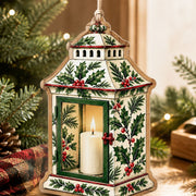 Christmas MDF Wood Hanging Wall Decor – Holly Lantern Cutout hanging wall decor with printed artwork and cut silhouette.