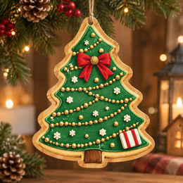 Christmas MDF Wood Hanging Wall Decor – Christmas Tree Cookie Set hanging wall decor with printed artwork and cut silhouette.