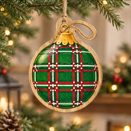Christmas MDF Wood Hanging Wall Decor – Plaid Ornament Collection hanging wall decor with printed artwork and cut silhouette.