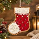 Christmas MDF Wood Hanging Wall Decor – Snowflake Stockings hanging wall decor with printed artwork and cut silhouette.