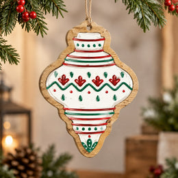 Christmas MDF Wood Hanging Wall Decor – Vintage Bauble Trio hanging wall decor with printed artwork and cut silhouette.