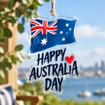 Australia Day Acrylic Hanging Wall Decor – Flag Heart Lettering hanging wall decor with printed artwork and cut silhouette.