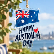 Australia Day Acrylic Hanging Wall Decor – Flag Heart Lettering hanging wall decor with printed artwork and cut silhouette.