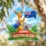 Australia Day Acrylic Hanging Wall Decor – Kangaroo Koala Flag Sign hanging wall decor with printed artwork and cut silhouette.