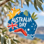Australia Day Acrylic Hanging Wall Decor – Boomerang Kangaroo Map hanging wall decor with printed artwork and cut silhouette.