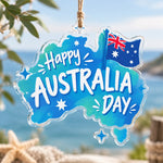 Australia Day Acrylic Hanging Wall Decor – Watercolour Map Flag hanging wall decor with printed artwork and cut silhouette.