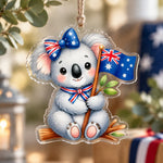 Australia Day Acrylic Hanging Wall Decor – Koala Flag Ribbon Bow hanging wall decor with printed artwork and cut silhouette.