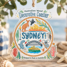 Australia Day Acrylic Hanging Wall Decor – Sydney Souvenir Medallion hanging wall decor with printed artwork and cut silhouette.