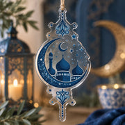 Ramadan Acrylic Hanging Wall Decor – Crescent Mosque Ornament hanging wall decor with printed artwork and cut silhouette.