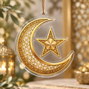 Ramadan Acrylic Hanging Wall Decor – Filigree Star Openwork Plaque hanging wall decor with printed artwork and cut silhouette.