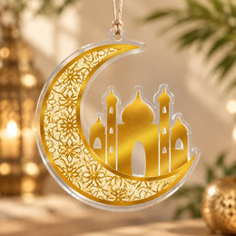 Ramadan Acrylic Hanging Wall Decor – Floral Lace Mosque Panel hanging wall decor with printed artwork and cut silhouette.