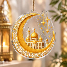 Ramadan Acrylic Hanging Wall Decor – Multi-Dome Mosque Star Band hanging wall decor with printed artwork and cut silhouette.