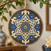 Ramadan MDF Wood Hanging Wall Decor – Blue Arabesque Medallion hanging wall decor with printed artwork and cut silhouette.