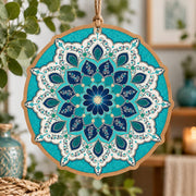Ramadan MDF Wood Hanging Wall Decor – Teal Mosaic Mandala hanging wall decor with printed artwork and cut silhouette.