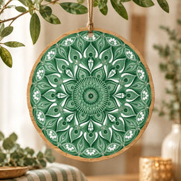 Ramadan MDF Wood Hanging Wall Decor – Verdant Leaf Mandala hanging wall decor with printed artwork and cut silhouette.