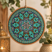 Ramadan MDF Wood Hanging Wall Decor – Teal Arabesque Medallion hanging wall decor with printed artwork and cut silhouette.