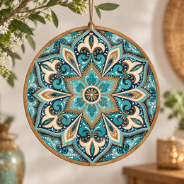 Ramadan MDF Wood Hanging Wall Decor – Teal Fleur Medallion hanging wall decor with printed artwork and cut silhouette.
