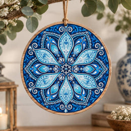 Ramadan MDF Wood Hanging Wall Decor – Sapphire Petal Mandala hanging wall decor with printed artwork and cut silhouette.