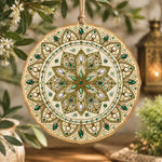 Ramadan MDF Wood Hanging Wall Decor – Emerald Jewel Mandala hanging wall decor with printed artwork and cut silhouette.