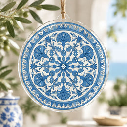 Ramadan Acrylic Hanging Wall Decor – Blue White Tile Medallion - MintiHome