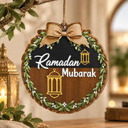 Ramadan MDF Wood Hanging Wall Decor – Mubarak Script In Wreath - MintiHome