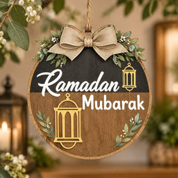 Ramadan MDF Wood Hanging Wall Decor – White Script On Black Arch - MintiHome