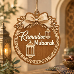 Ramadan MDF Wood Hanging Wall Decor – Mubarak Lantern Medallion - MintiHome
