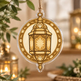 Ramadan Acrylic Hanging Wall Decor – Cream Gold Round Lantern - MintiHome