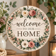 Daily MDF Wood Hanging Wall Decor – Blush Rose Ring Welcome hanging wall decor with printed artwork and cut silhouette.