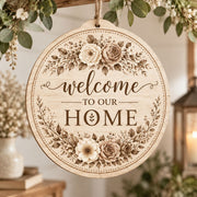 Daily MDF Wood Hanging Wall Decor – Sepia Line Art Welcome hanging wall decor with printed artwork and cut silhouette.