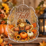 Thanksgiving Acrylic Hanging Wall Decor – Scarecrow Pumpkin Patch hanging wall decor with printed artwork and cut silhouette.