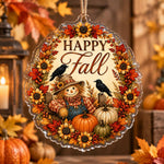 Thanksgiving Acrylic Hanging Wall Decor – Autumn Leaf Wreath Crow hanging wall decor with printed artwork and cut silhouette.