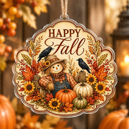 Thanksgiving Acrylic Hanging Wall Decor – Twin Crow Corn Stalks hanging wall decor with printed artwork and cut silhouette.