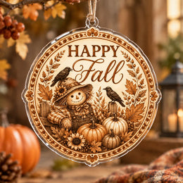 Thanksgiving Acrylic Hanging Wall Decor – Sepia Wheat Medallion hanging wall decor with printed artwork and cut silhouette.