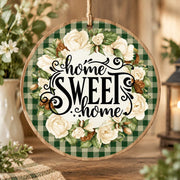 Daily MDF Wood Hanging Wall Decor – Green Gingham Rose Home hanging wall decor with printed artwork and cut silhouette.