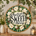 Daily MDF Wood Hanging Wall Decor – Forest Wreath Home Sweet hanging wall decor with printed artwork and cut silhouette.
