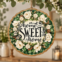 Daily MDF Wood Hanging Wall Decor – Forest Wreath Home Sweet hanging wall decor with printed artwork and cut silhouette.