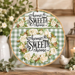 Daily MDF Wood Hanging Wall Decor – Gingham Band Rose Panel hanging wall decor with printed artwork and cut silhouette.