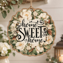 Daily MDF Wood Hanging Wall Decor – Scalloped Rose Gingham Edge hanging wall decor with printed artwork and cut silhouette.