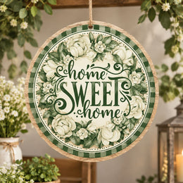 Daily MDF Wood Hanging Wall Decor – Ivory Gingham Rose Ring hanging wall decor with printed artwork and cut silhouette.