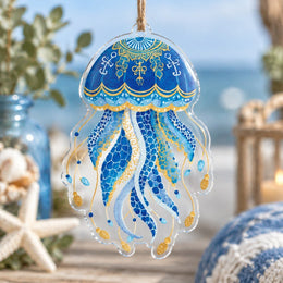 Daily Acrylic Hanging Wall Decor – Blue Porcelain Jellyfish - MintiHome